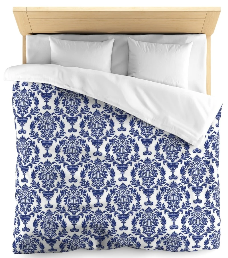 Tissu damassé ameublement motif Fleurs Damasco bleu mètre rideau voilage velours