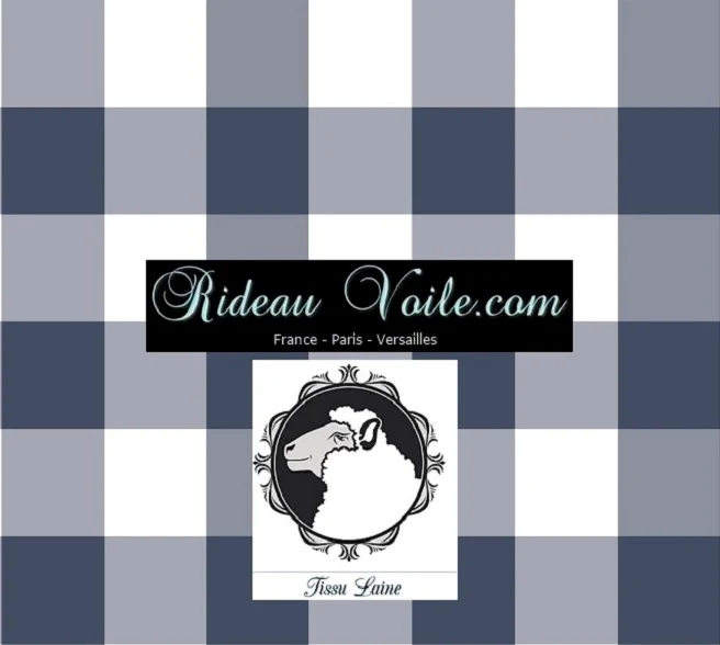 Tissu drap de Laine large carreaux vichy bleu gris blanc mètre rideau coussin plaid
