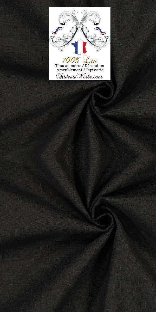Toile d'ameublement décoration Lin uni 100% tissu au mètre noir rideau sur mesure