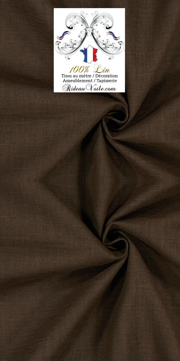 Toile Lin uni haute qualité tissu ameublement mètre marron chocolat ridea