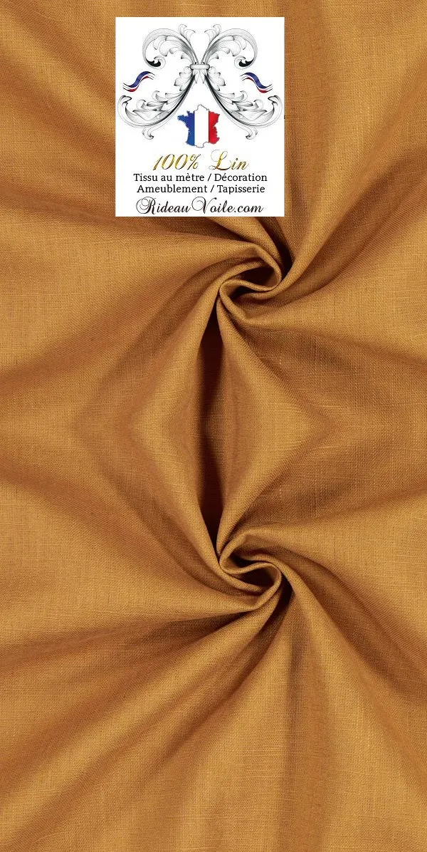Toile de Lin uni 100% tissu LIN au mètre ocre rideau coussin ameublement Leinenvorhänge