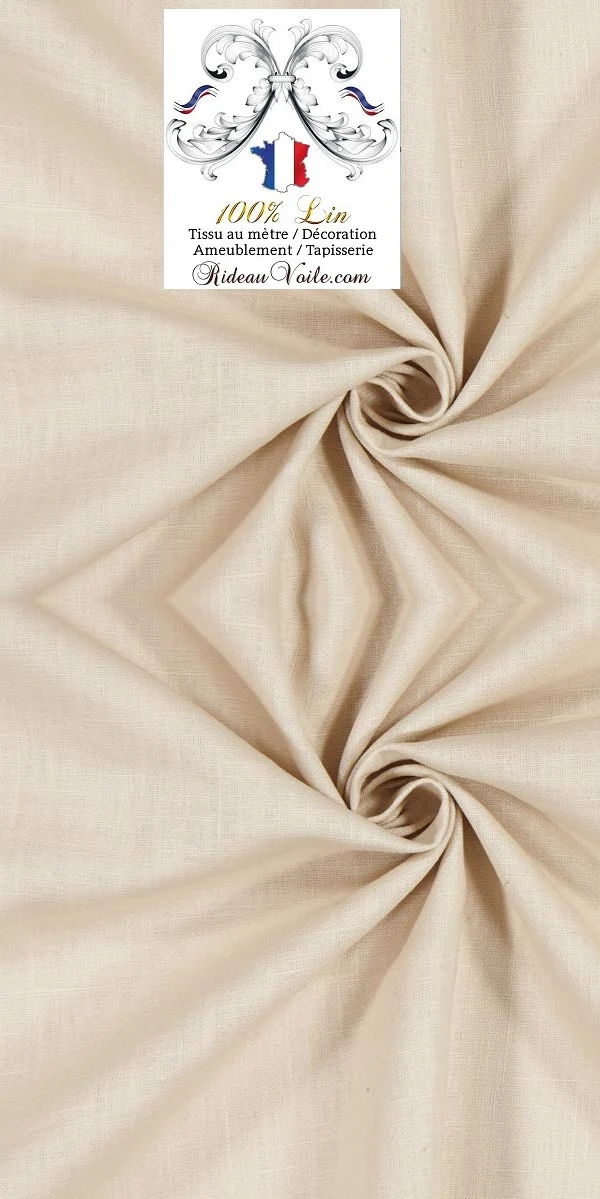 Boutique Toile Lin uni 100% tissu mètre beige sable rideau Vorhänge Leinen Gardinen