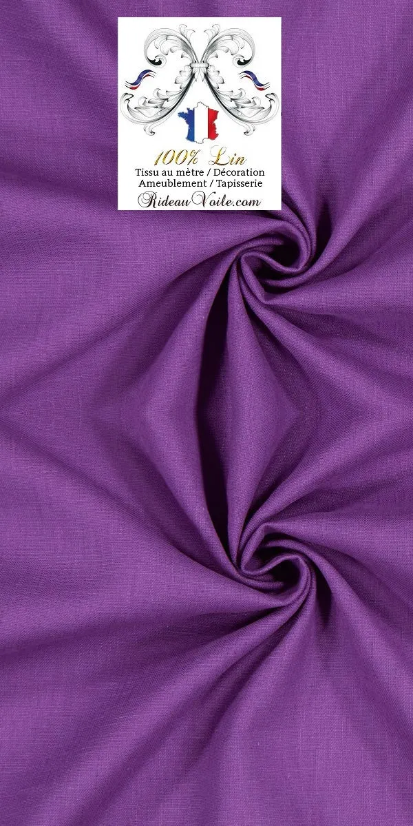 Achat Toile de Lin uni 100% tissu ameublement mètre violet rideau coussin déco