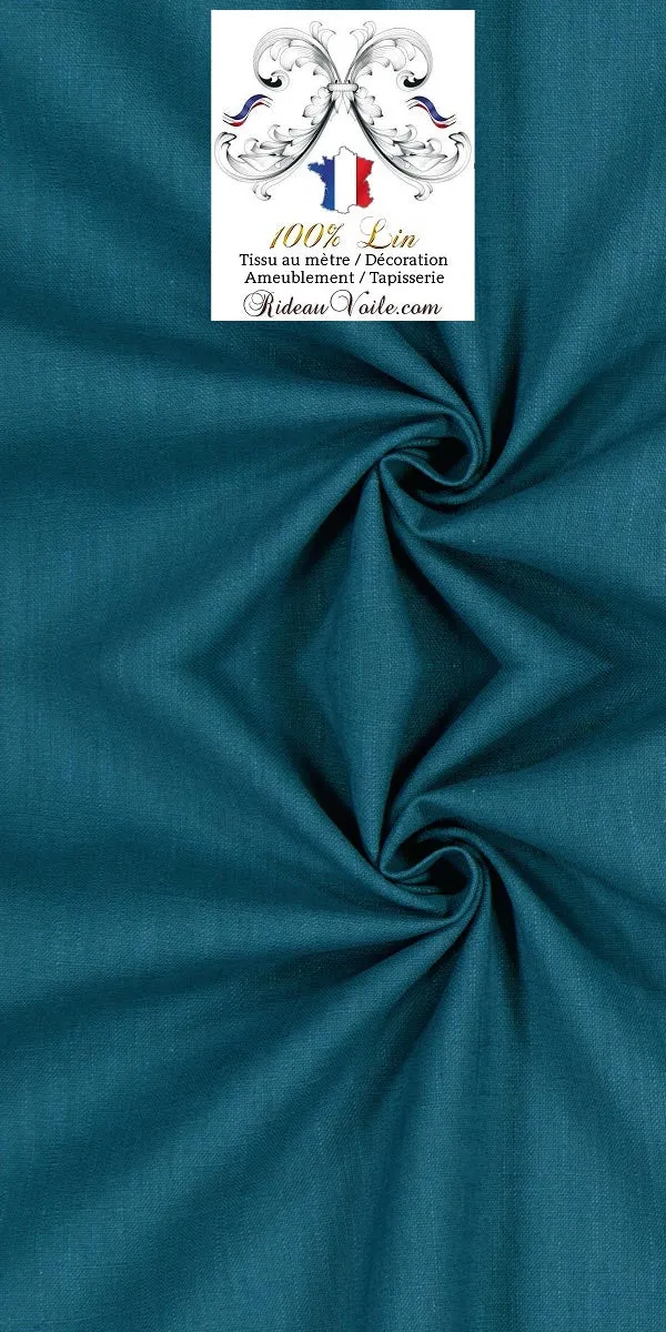 Toile de Lin uni 100% tissu naturel haut qualité au mètre bleu canard rideau canapé