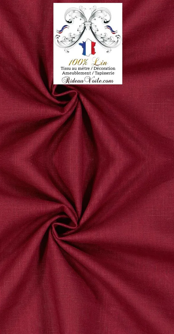 Toile de Lin uni 100% tissu mètre bordeaux rideau Linen curtain fabric upholtery