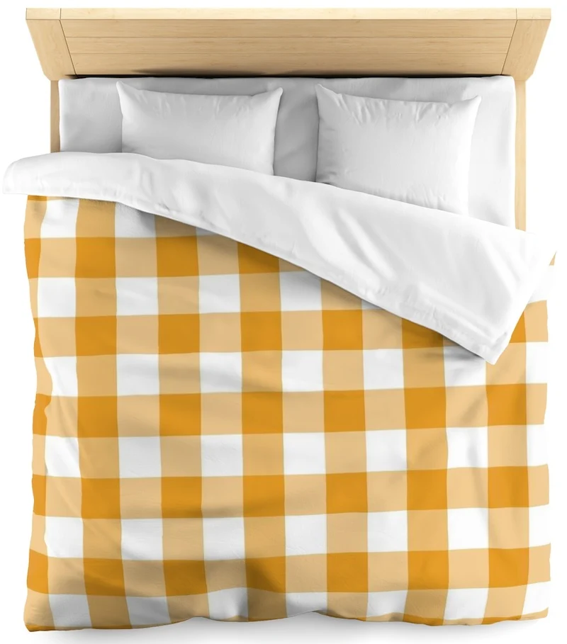 Rideauvoile motif Carreaux vichy tissu mètre carré orange blanc rideau couette coussin
