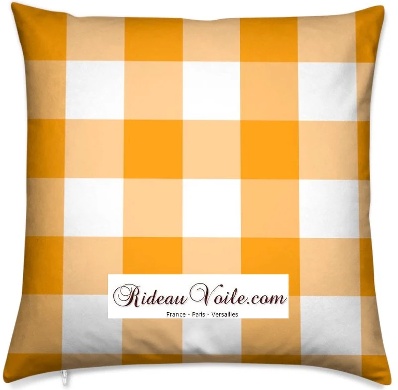 Rideauvoile motif Carreaux vichy tissu mètre carré orange blanc rideau couette coussin