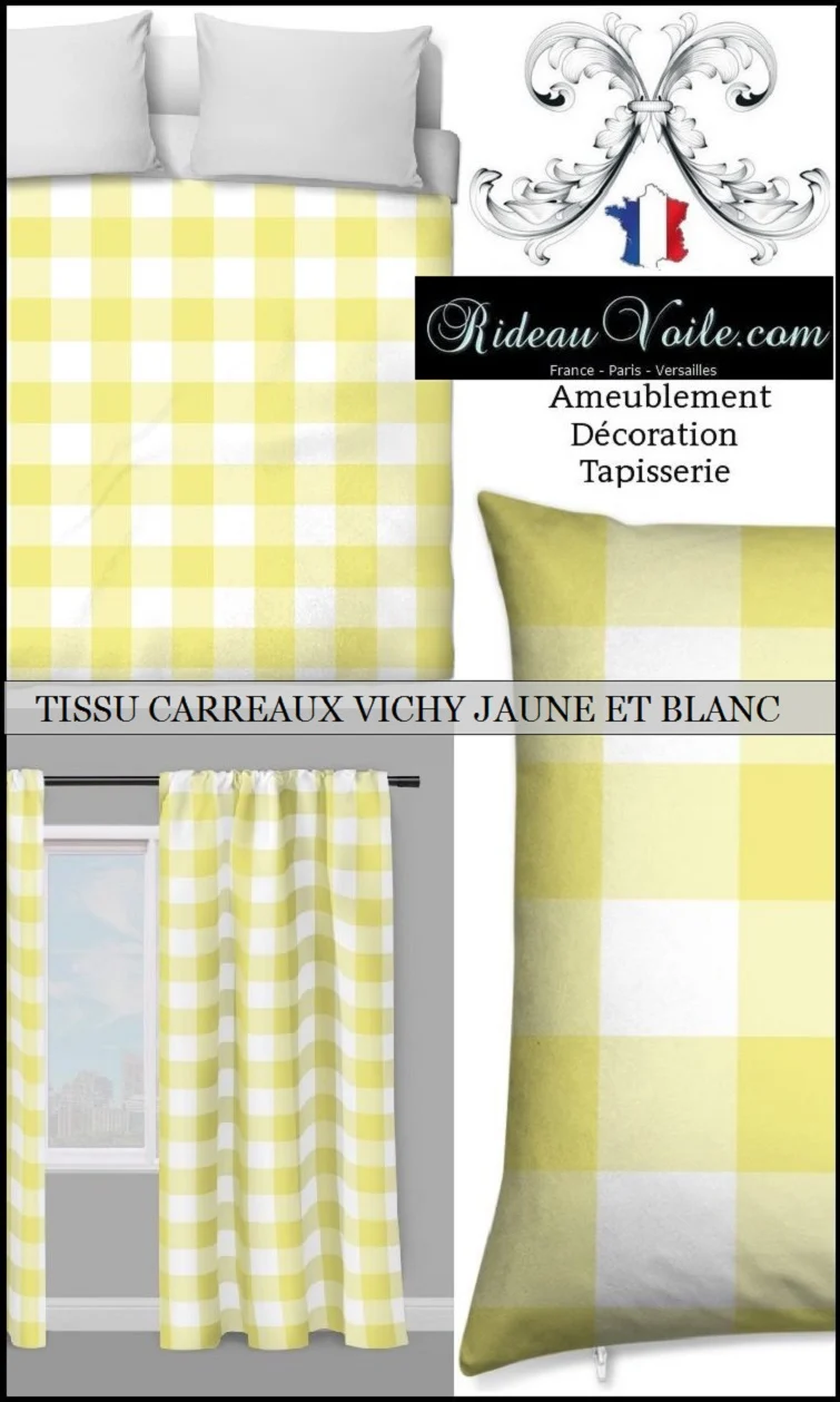 Rideauvoile ameublement Carreaux vichy tissu mètre carré jaune rideau couette coussin