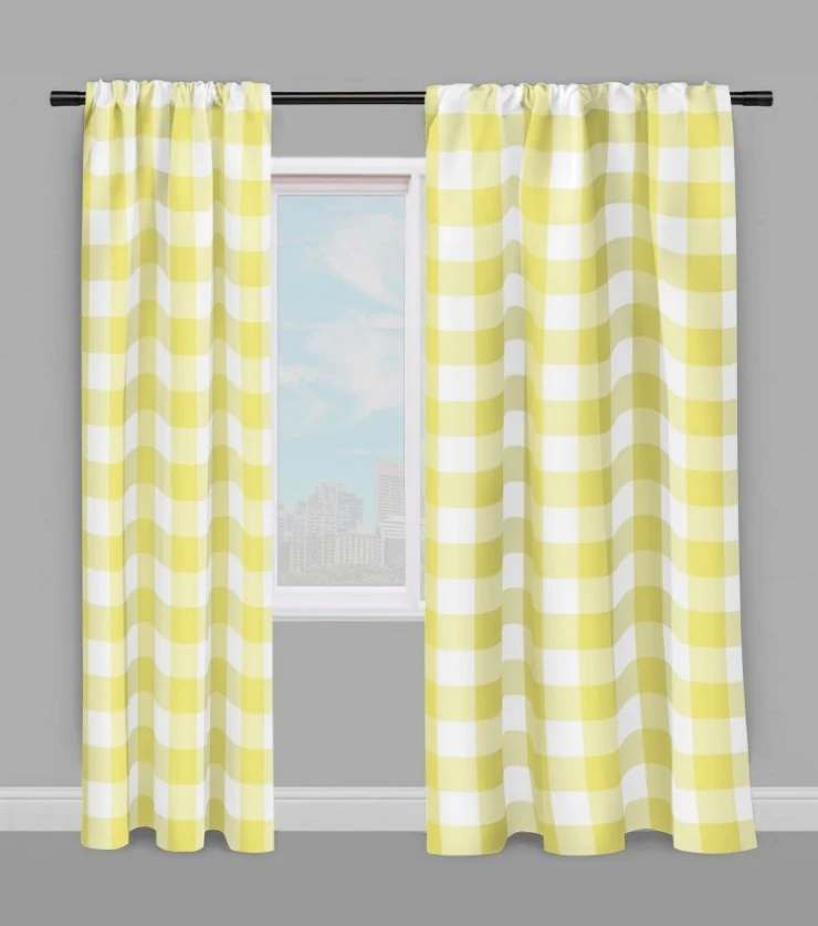 Rideauvoile ameublement Carreaux vichy tissu mètre carré jaune rideau couette coussin