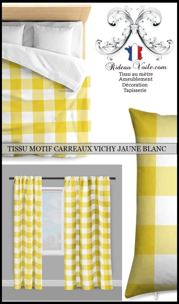 Carreaux vichy tissu Vichy ameublement mètre carré jaune blanc rideau couette coussin