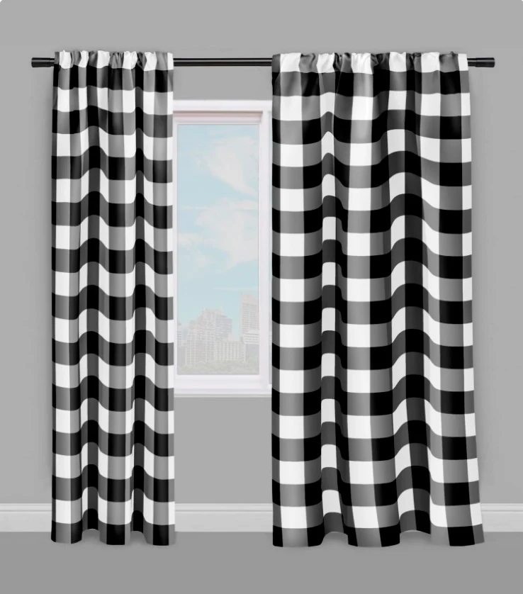 Imprimé Carreaux vichy tissu mètre carré noir blanc rideau couette coussin voilage