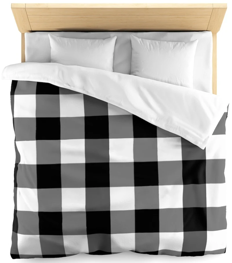 Imprimé Carreaux vichy tissu mètre carré noir blanc rideau couette coussin voilage
