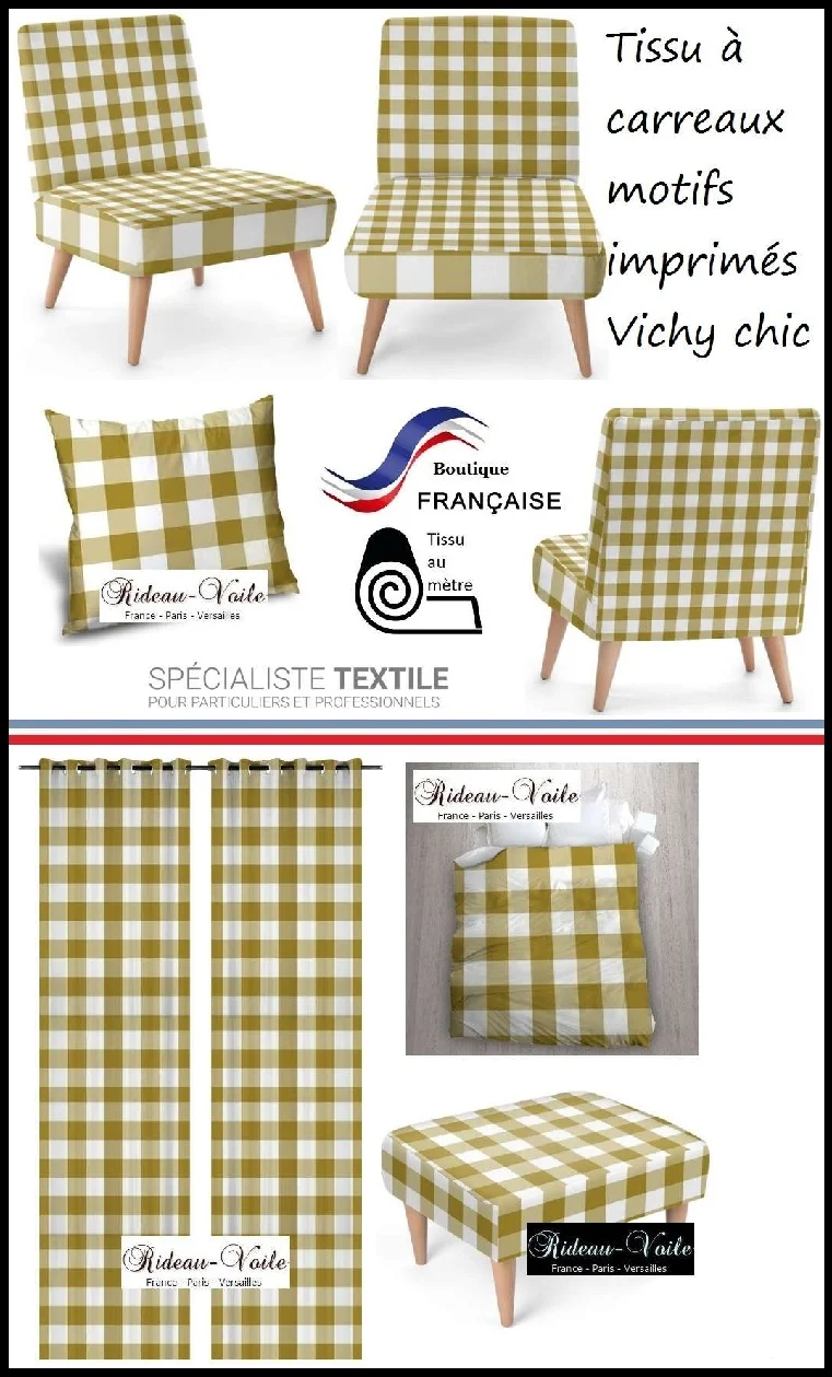 Décoration tendance Carreaux vichy tissu mètre vert rideau couette coussin voilage