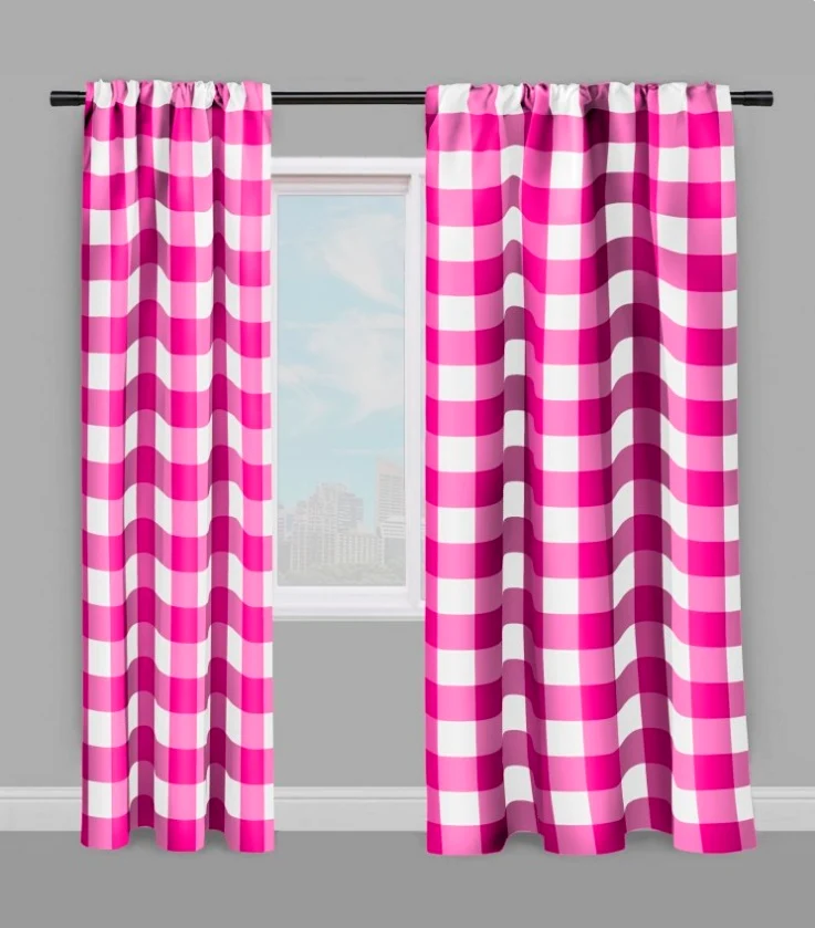 Carreaux vichy tissu ameublement au mètre rose fushia voilage rideau couette coussin