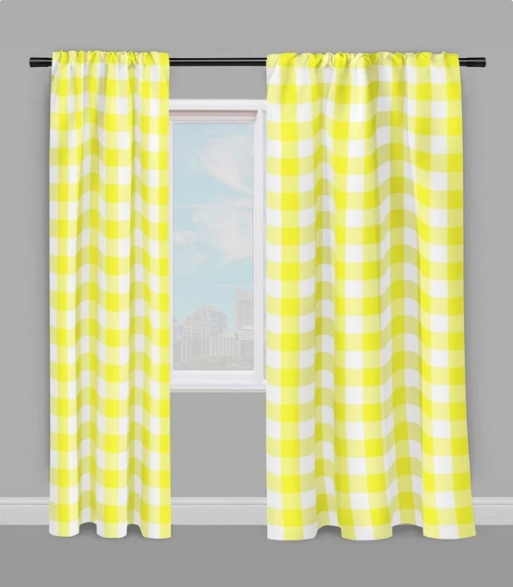 Déco Mode chic Carreaux vichy tissu au mètre blanc jaune fluo rideau couette coussin