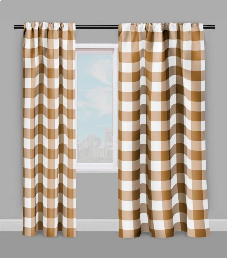 Imprimé larges Carreaux vichy tissu mètre marron caramel beige rideau couette coussin