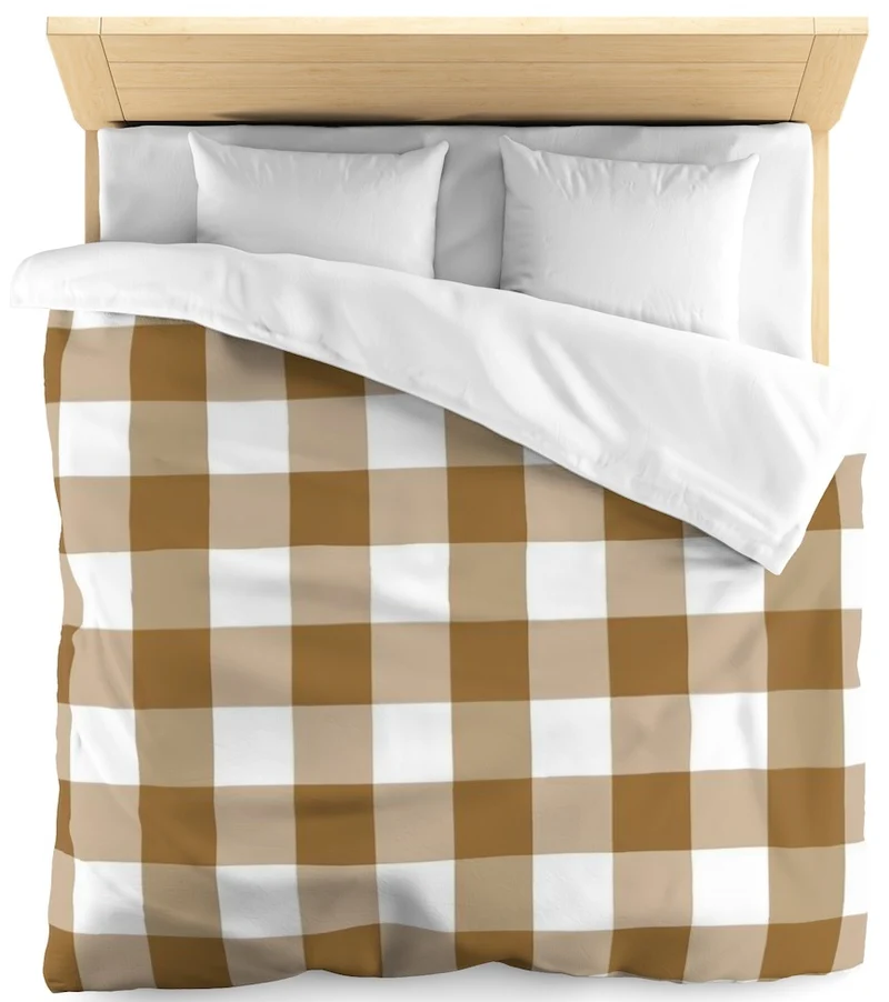 Imprimé larges Carreaux vichy tissu mètre marron caramel beige rideau couette coussin