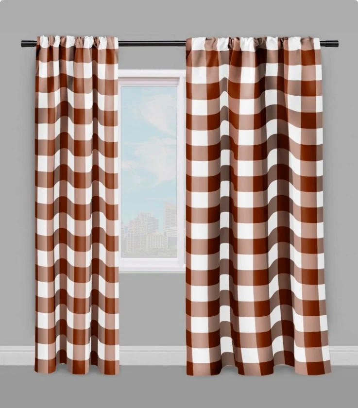 Décoration Carreaux vichy tissu au mètre carré marron rideau couette coussin voilage