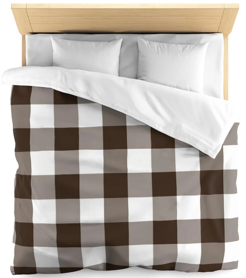 Carreaux motif vichy tissu au mètre gros carré marron rideau couette coussin voilage