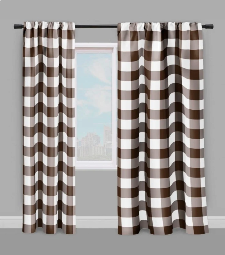 Carreaux motif vichy tissu au mètre gros carré marron rideau couette coussin voilage