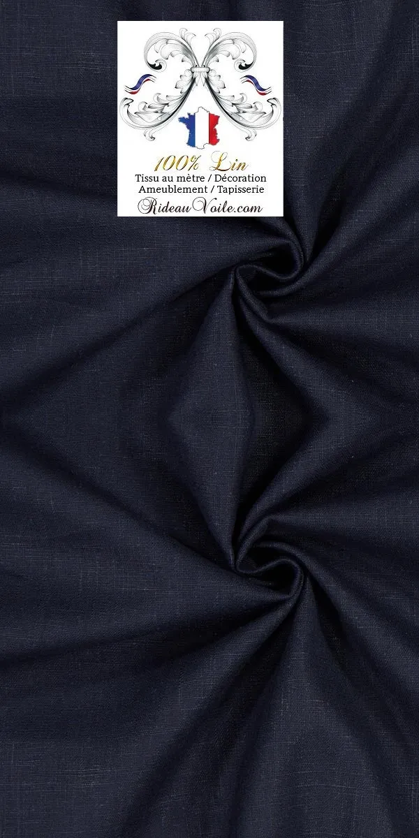 Toile de Lin uni tissu au mètre bleu navy marine rideau Leinenvorhänge Léngen Stoff