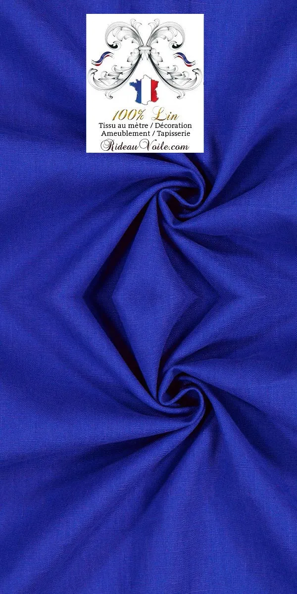 Boutique Toile Lin uni 100% tissu au mètre bleu indigo rideau. Linnen stof gordijn
