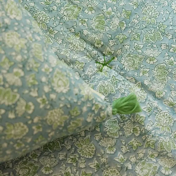 Édredon artisanal block print vert