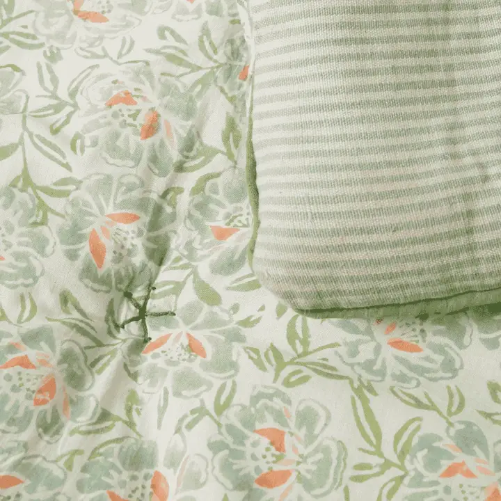 Édredon artisanal block print vert sauge
