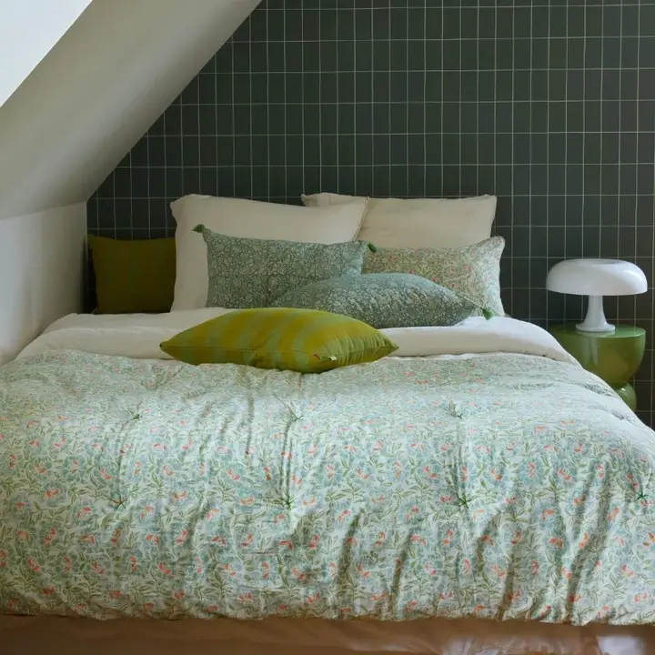 Édredon artisanal block print vert sauge