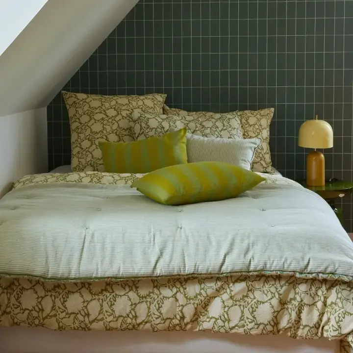 Édredon artisanal block print vert sauge