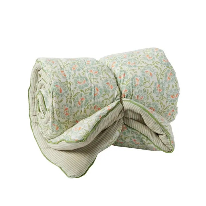 Édredon artisanal block print vert sauge