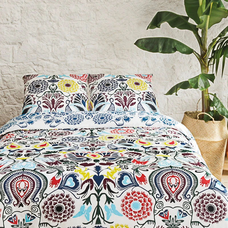 Housse de couette + taie(s) d'oreiller satin de coton - Love stories multicolor