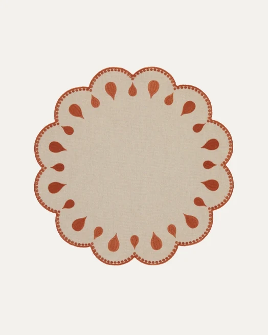 Lot de 2 sets de table ronds lavables beige et terracotta