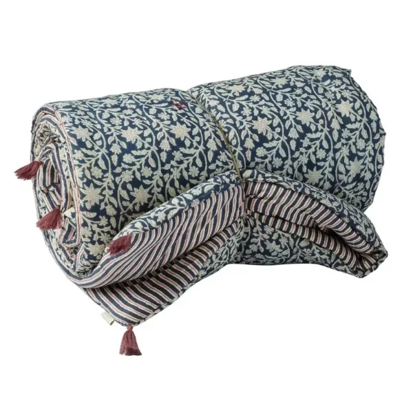 Édredon artisanal block print indigo