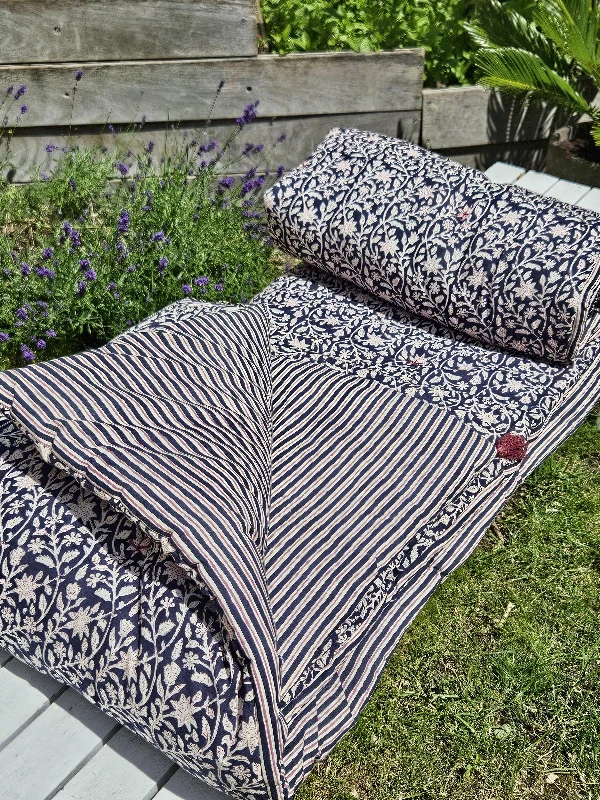 Édredon artisanal block print indigo