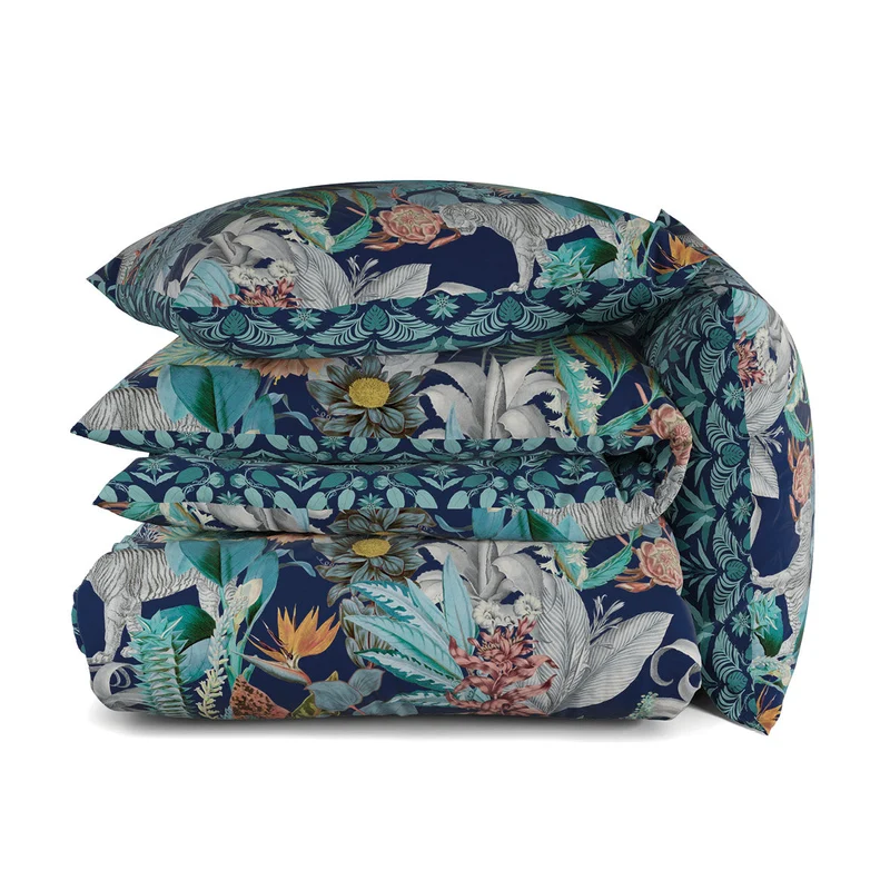 Housse de couette + taie(s) d'oreiller satin de coton - Zanzibar bleu