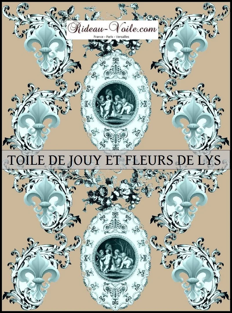 Toile de Jouy au mètre motif fleur de lys Tessuto Impero rinascimentale liturgico angel