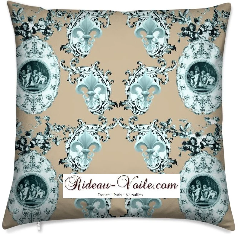 Toile de Jouy au mètre motif fleur de lys Tessuto Impero rinascimentale liturgico angel