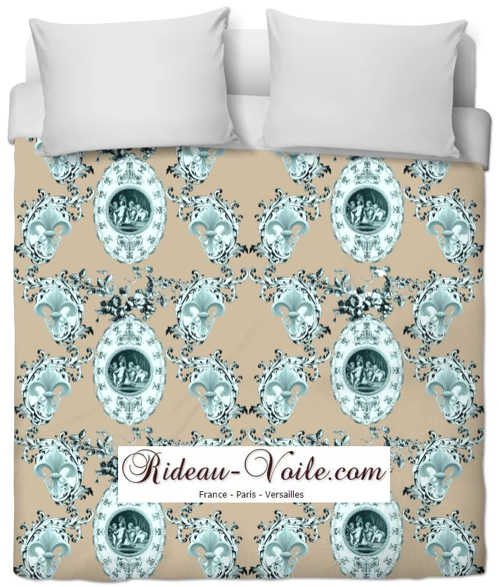 Toile de Jouy au mètre motif fleur de lys Tessuto Impero rinascimentale liturgico angel