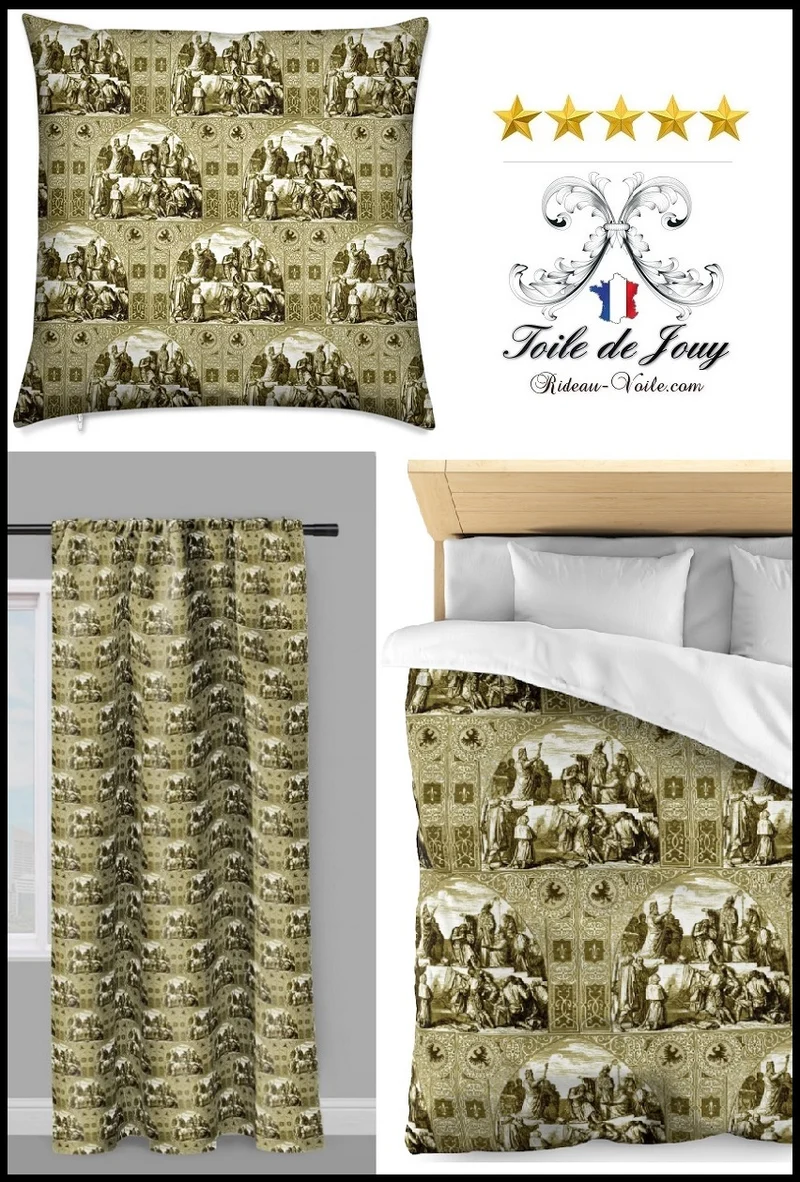 Tissus style Moyen Age motif ancien Toile de jouy Médiéval tapisserie historique mètre