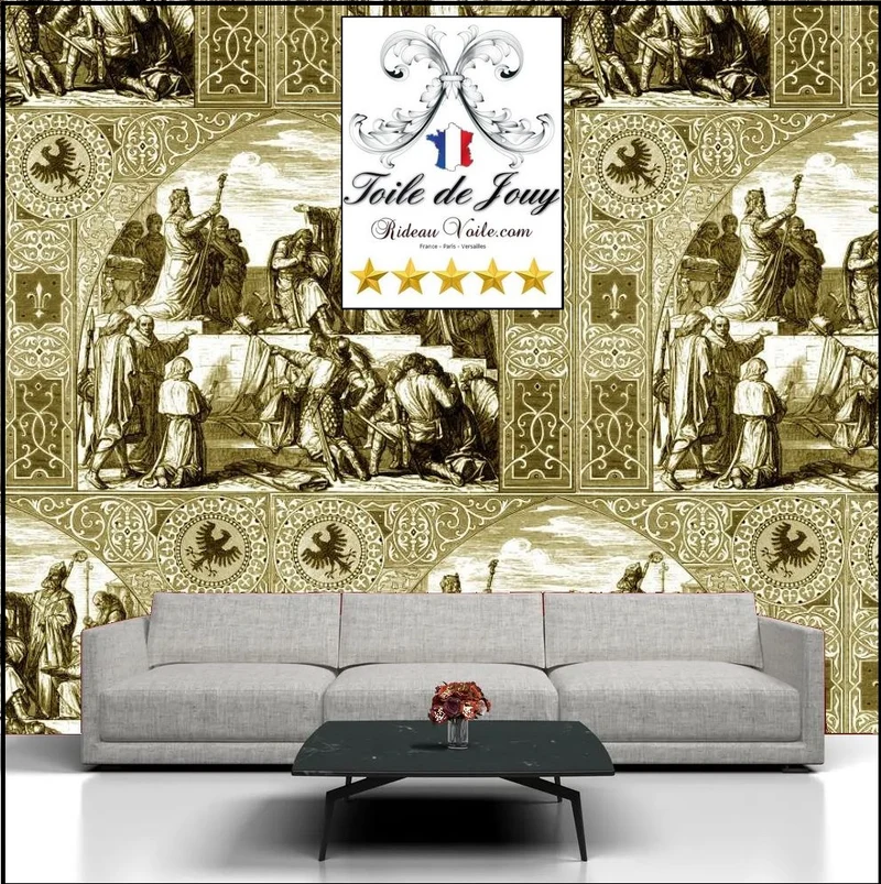 Tissus style Moyen Age motif ancien Toile de jouy Médiéval tapisserie historique mètre