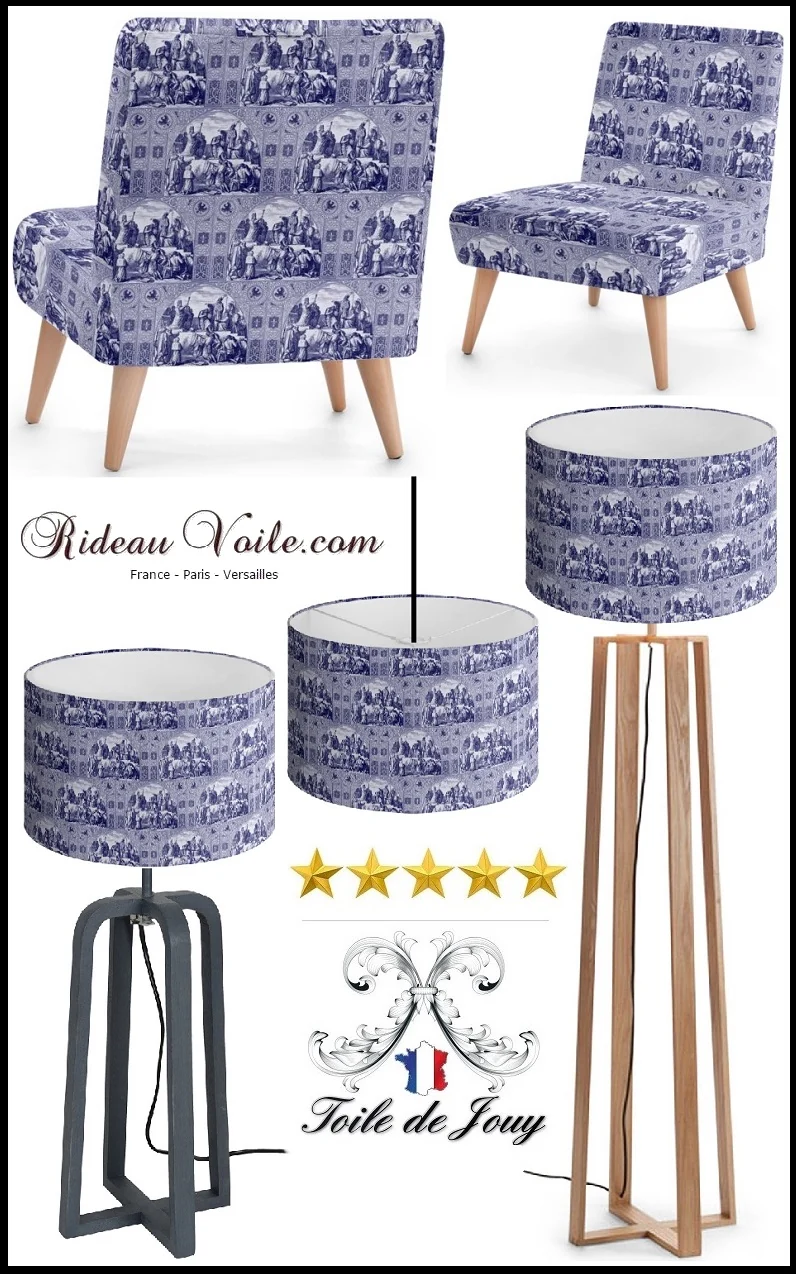 Toile de jouy Tissu ameublement style Moyen Age motif bleu Médiéval tapisserie