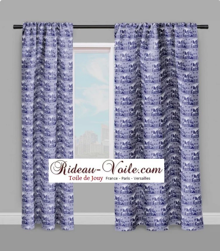 Toile de jouy Tissu ameublement style Moyen Age motif bleu Médiéval tapisserie