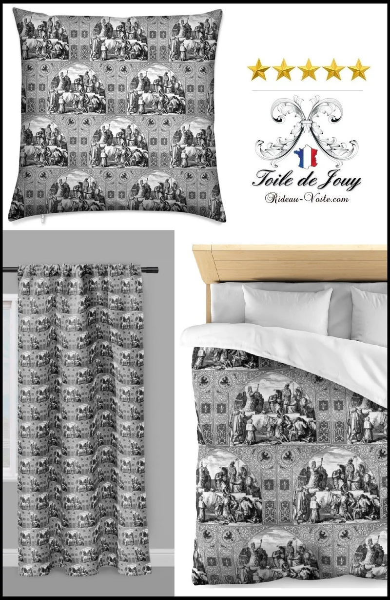 Tissu d'ameublement mètre motif Médiéval inspiration Templiers & Toile de Jouy