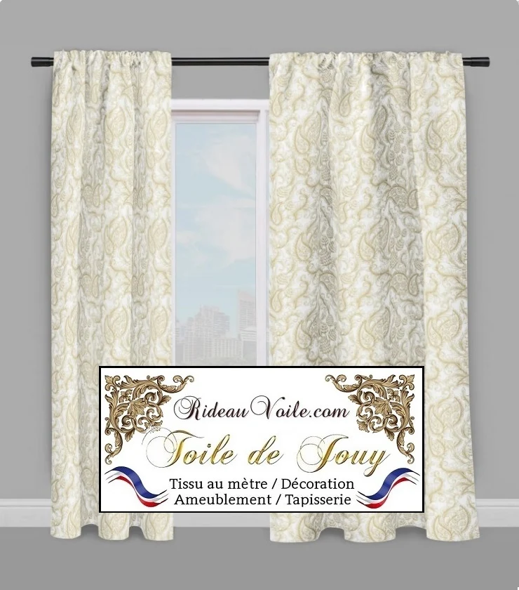 Boutique Toile de Jouy vert Or tissu au mètre motif cachemire