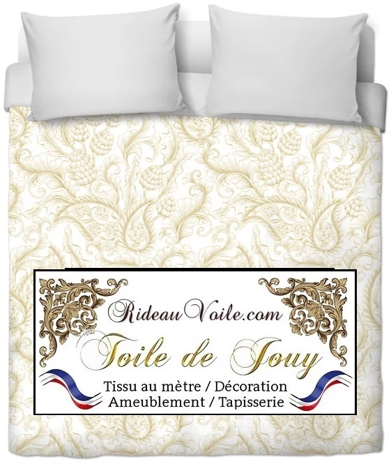 Boutique Toile de Jouy vert Or tissu au mètre motif cachemire