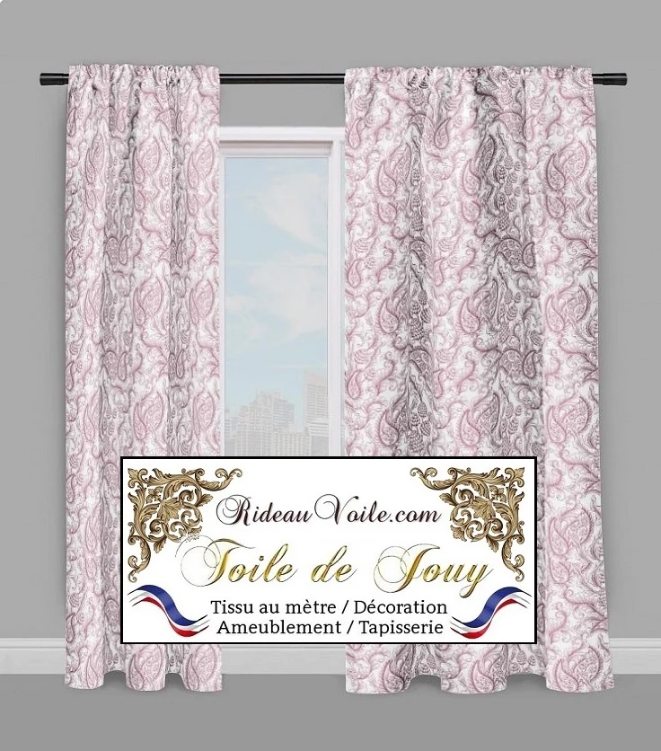 Tissu ameublement mètre motif Toile de Jouy rouge rideau Gardib stof ved måleren
