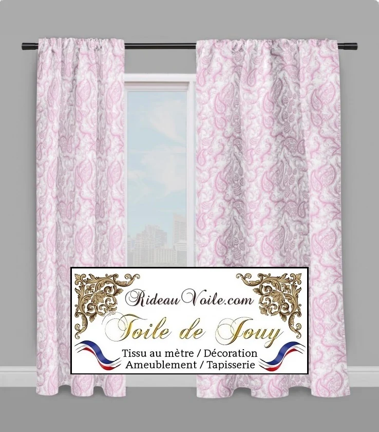Toile de Jouy fushia tissu ameublement motif cachemire Paisley mètre rideau voilage