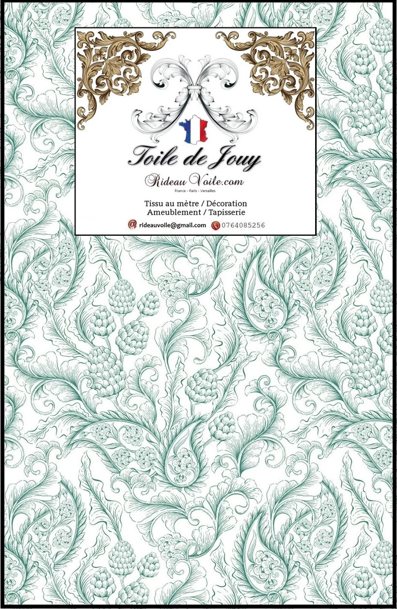 Tissu ameublement motif imprimé Toile de jouy Indienne vert rideau