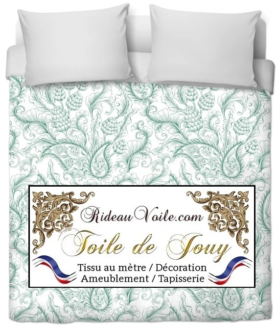 Tissu ameublement motif imprimé Toile de jouy Indienne vert rideau